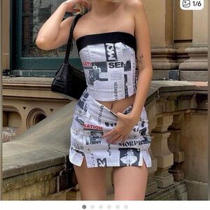 With Jean Black & White Newspaper-Print Tube Mini